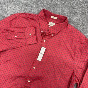 J.CREW‎ Shirt Mens L Red Geometric 2 Ply 100% Cotton Slim Fit Button Up NEW $80